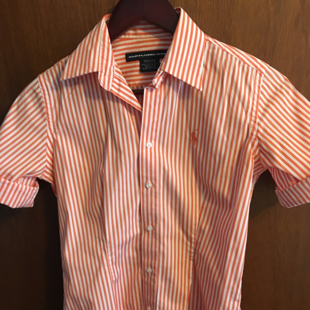 Ralph Lauren Sport Blouse Orange and White Striped